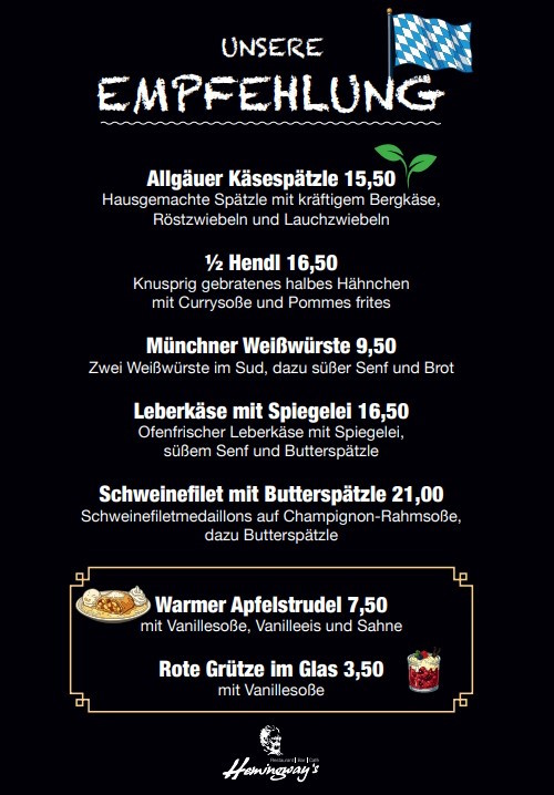 Monatsempfehlungen im Hemingways Lüneburg