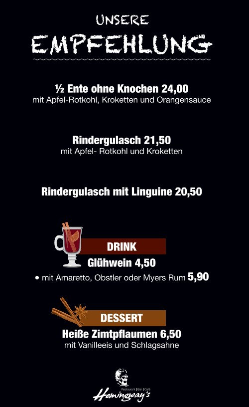 Monatsempfehlungen im Hemingways Lüneburg